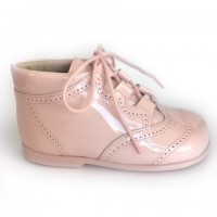 185-E Nens Pink Patent Lace up Brogue Boot